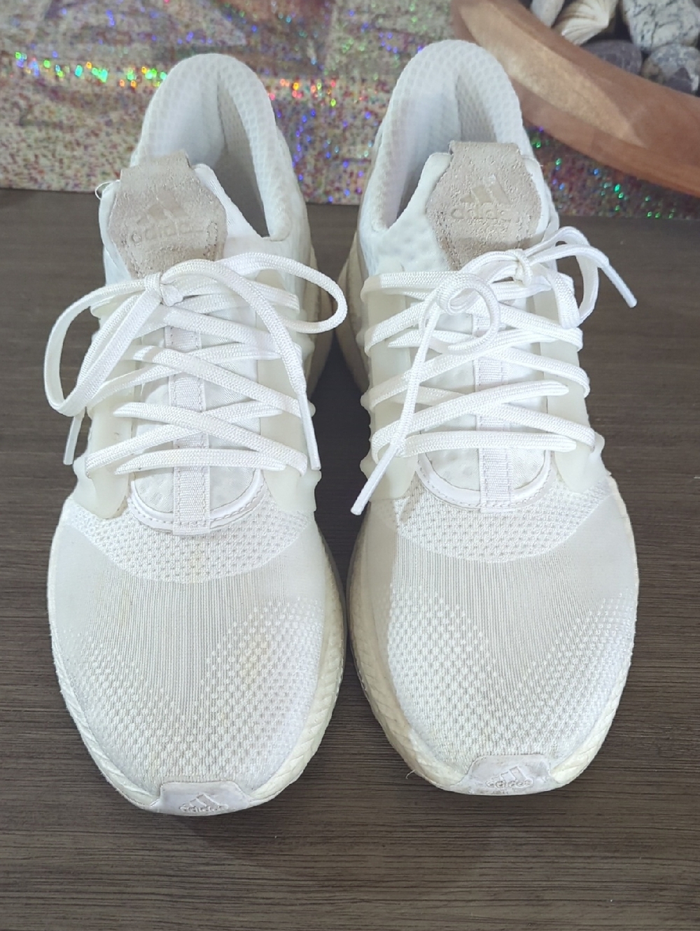 adidas Boost White Knit Lace-Up Sneakers
